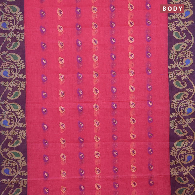 Bengal cotton saree pink and blue with thread woven buttas and long thread woven border without blouse