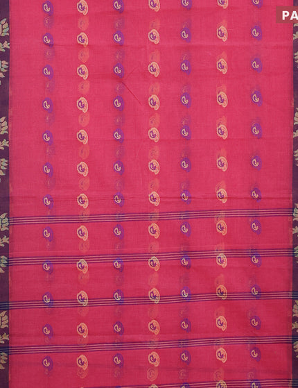 Bengal cotton saree pink and blue with thread woven buttas and long thread woven border without blouse