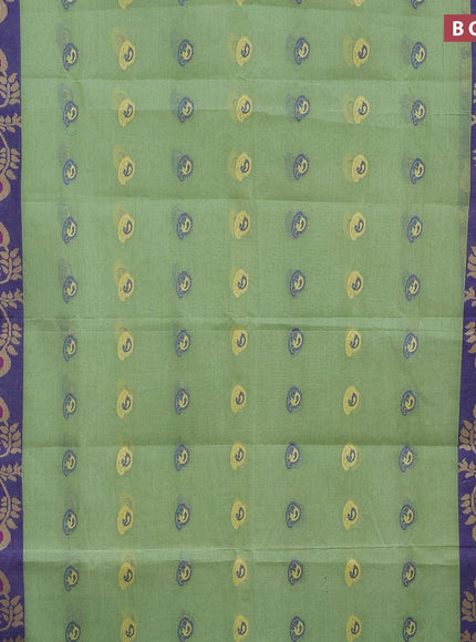 Bengal cotton saree pastel green and blue with thread woven buttas and long thread woven border without blouse