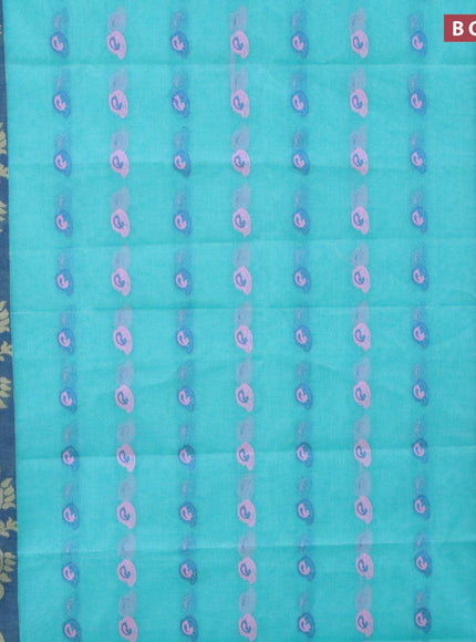 Bengal cotton saree teal blue and blue with thread woven buttas and long thread woven border without blouse