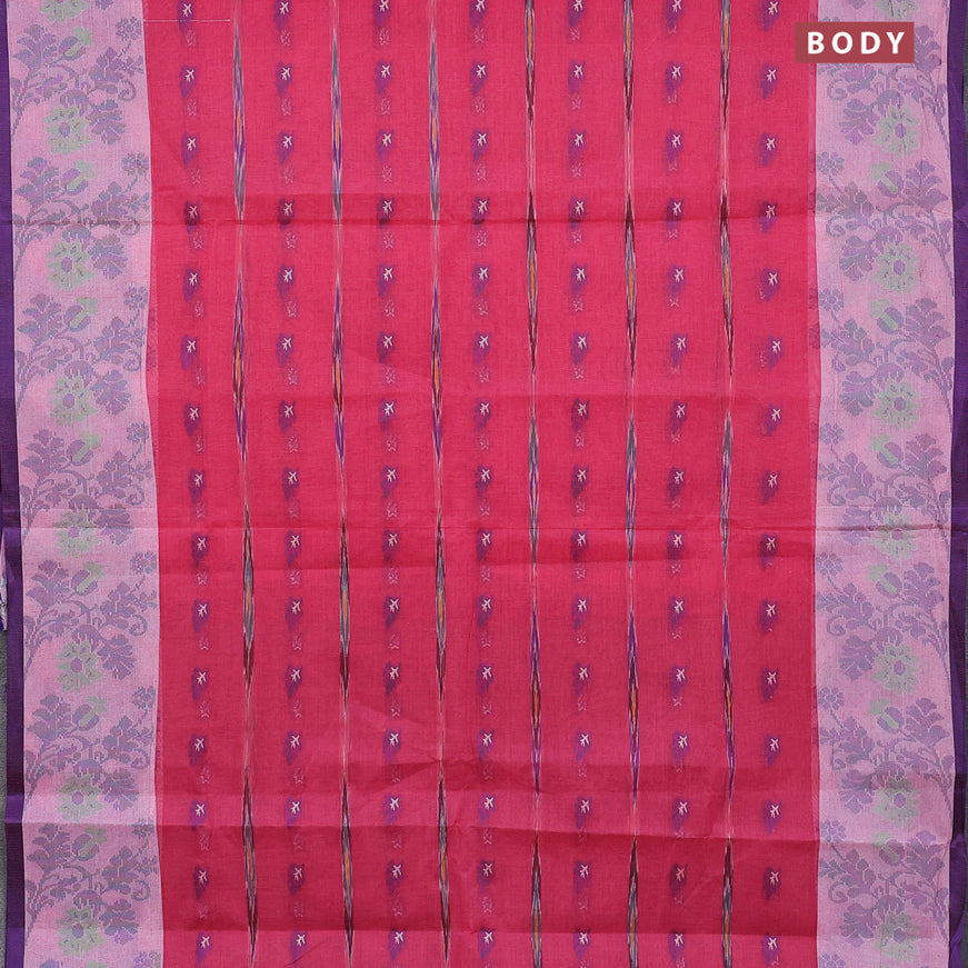 Bengal cotton saree pink and blue with thread woven buttas and thread woven border without blouse