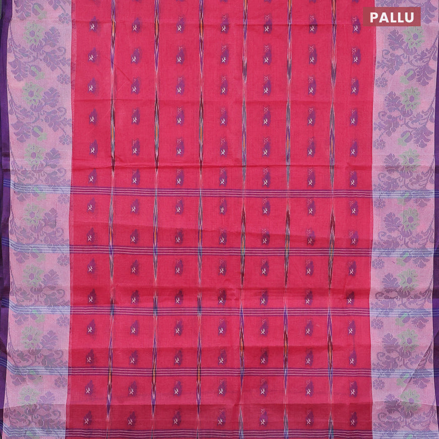 Bengal cotton saree pink and blue with thread woven buttas and thread woven border without blouse