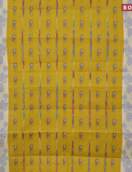 Bengal cotton saree mustard yellow and blue with thread woven buttas and thread woven border without blouse