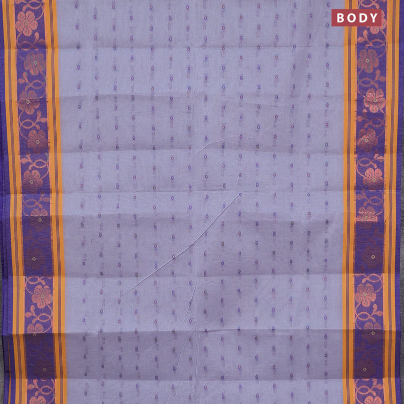 Bengal cotton saree grey and blue with thread woven buttas and copper zari woven border without blouse