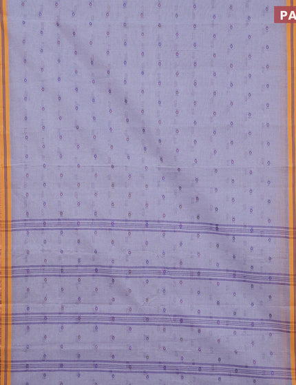 Bengal cotton saree grey and blue with thread woven buttas and copper zari woven border without blouse