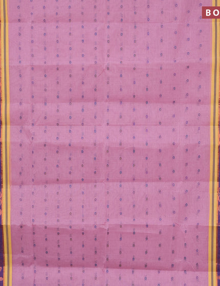 Bengal cotton saree light pink and blue with thread woven buttas and copper zari woven border without blouse