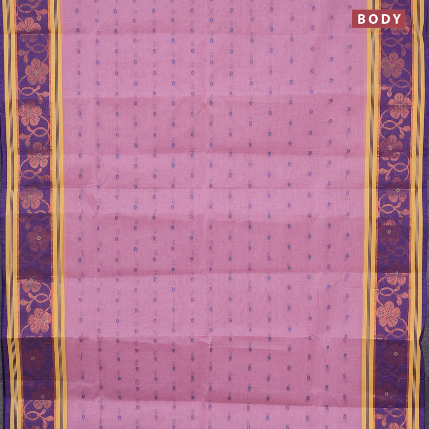 Bengal cotton saree light pink and blue with thread woven buttas and copper zari woven border without blouse