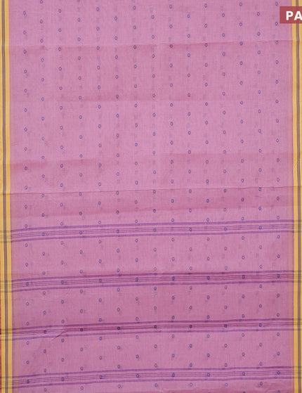 Bengal cotton saree light pink and blue with thread woven buttas and copper zari woven border without blouse