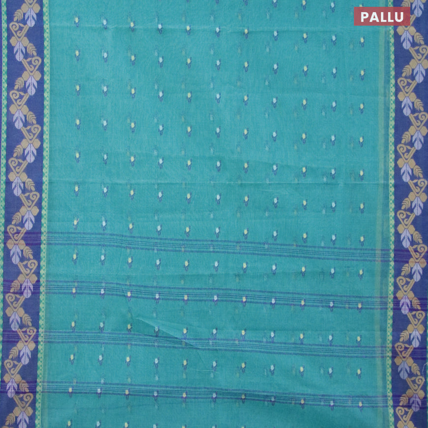 Bengal cotton saree teal blue and blue with thread woven buttas and thread woven border without blouse