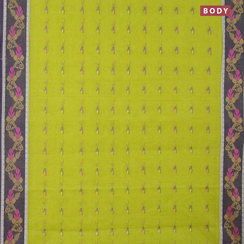 Bengal cotton saree fluorescent gree and blue with thread woven buttas and thread woven border without blouse