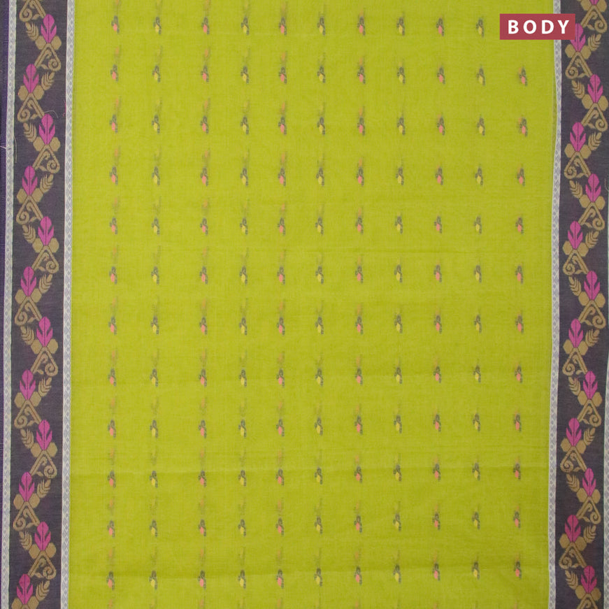 Bengal cotton saree fluorescent gree and blue with thread woven buttas and thread woven border without blouse