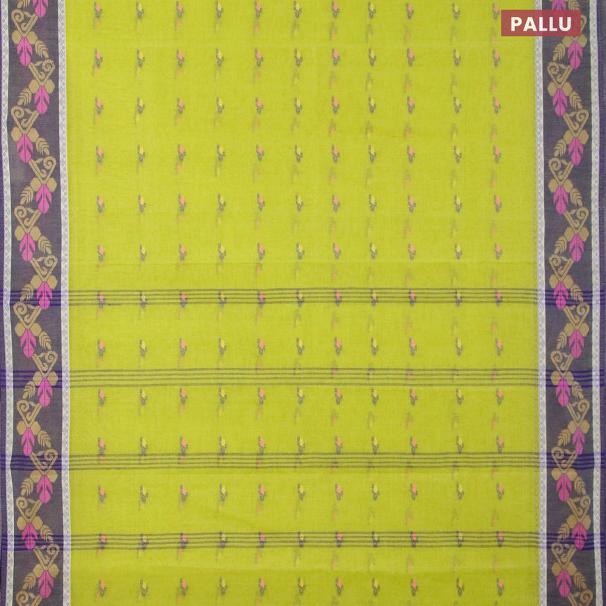 Bengal cotton saree fluorescent gree and blue with thread woven buttas and thread woven border without blouse