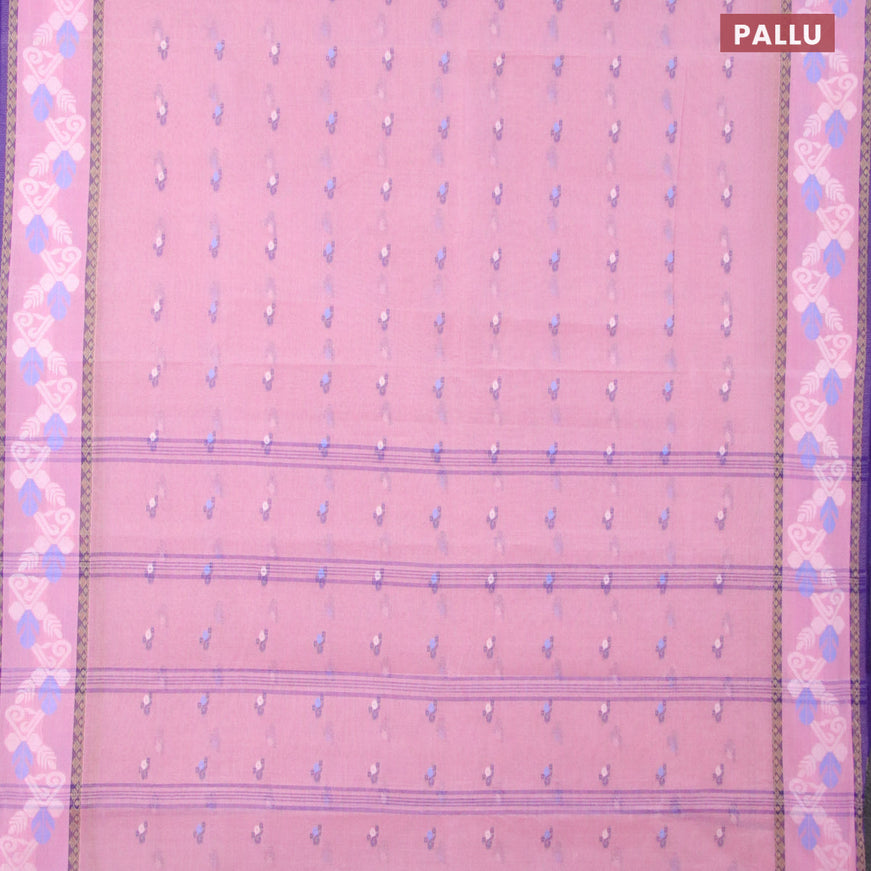 Bengal cotton saree light pink and blue with thread woven buttas and thread woven border without blouse