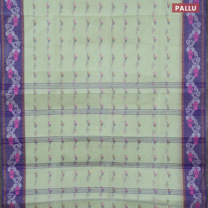 Bengal cotton saree pastel green and blue with thread woven buttas and thread woven border without blouse