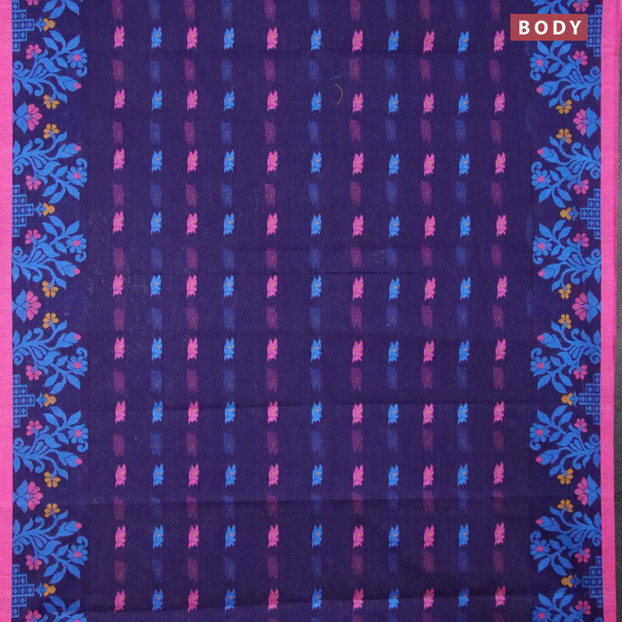 Bengal cotton saree blue and pink with thread woven buttas and thread woven border without blouse