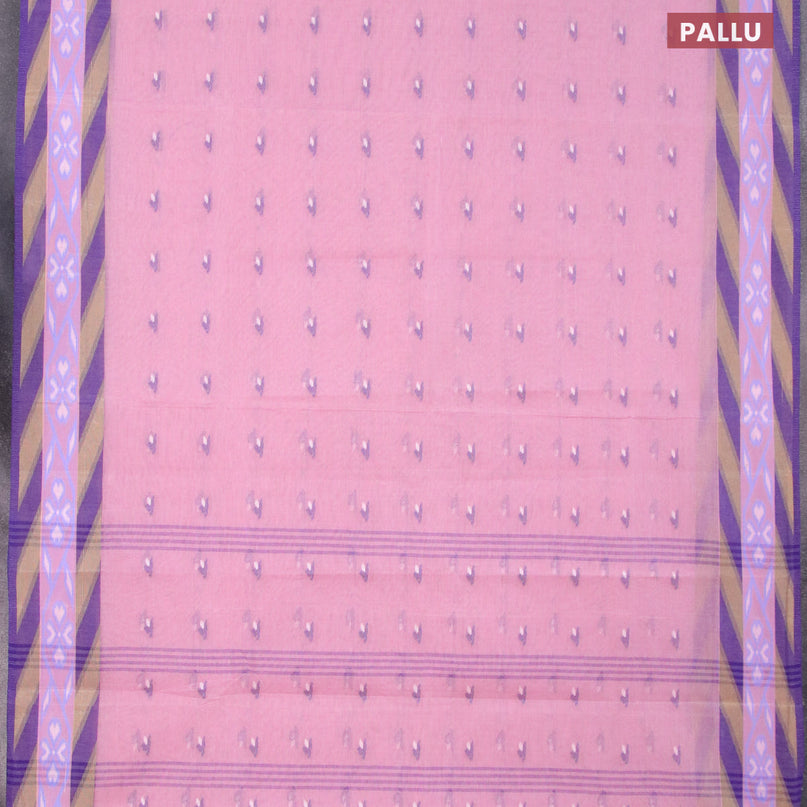 Bengal cotton saree light pink and blue with thread woven buttas and thread woven border without blouse