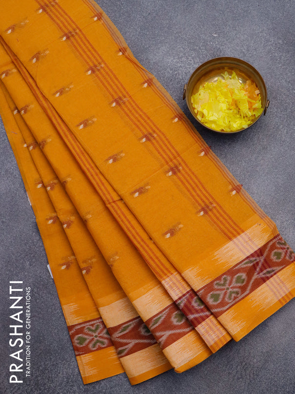 Bengal cotton saree mustard shade and maroon shade with thread woven buttas and thread woven border without blouse