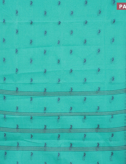 Bengal cotton saree teal blue and blue with thread woven buttas and thread woven border without blouse