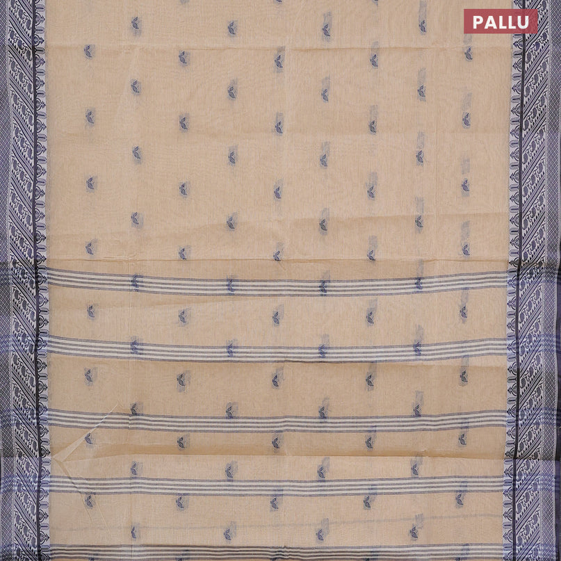 Bengal cotton saree sandal and dark blue with thread woven buttas and thread woven border without blouse