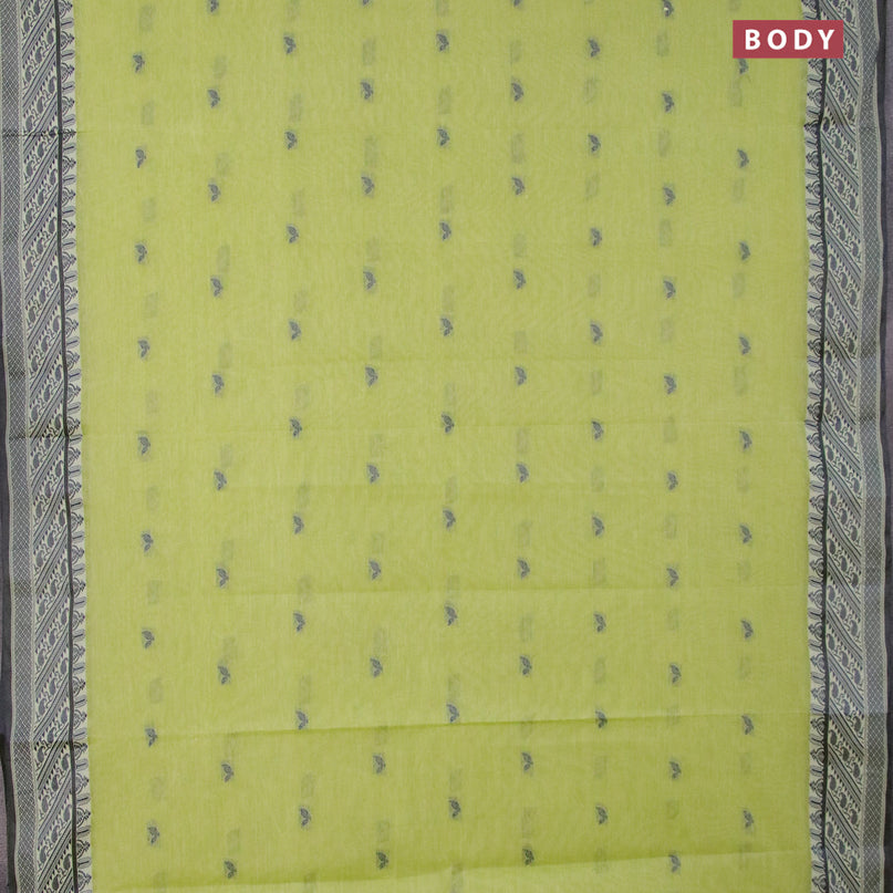 Bengal cotton saree light green and blue with thread woven buttas and thread woven border without blouse