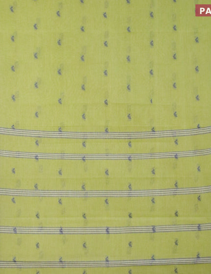 Bengal cotton saree light green and blue with thread woven buttas and thread woven border without blouse