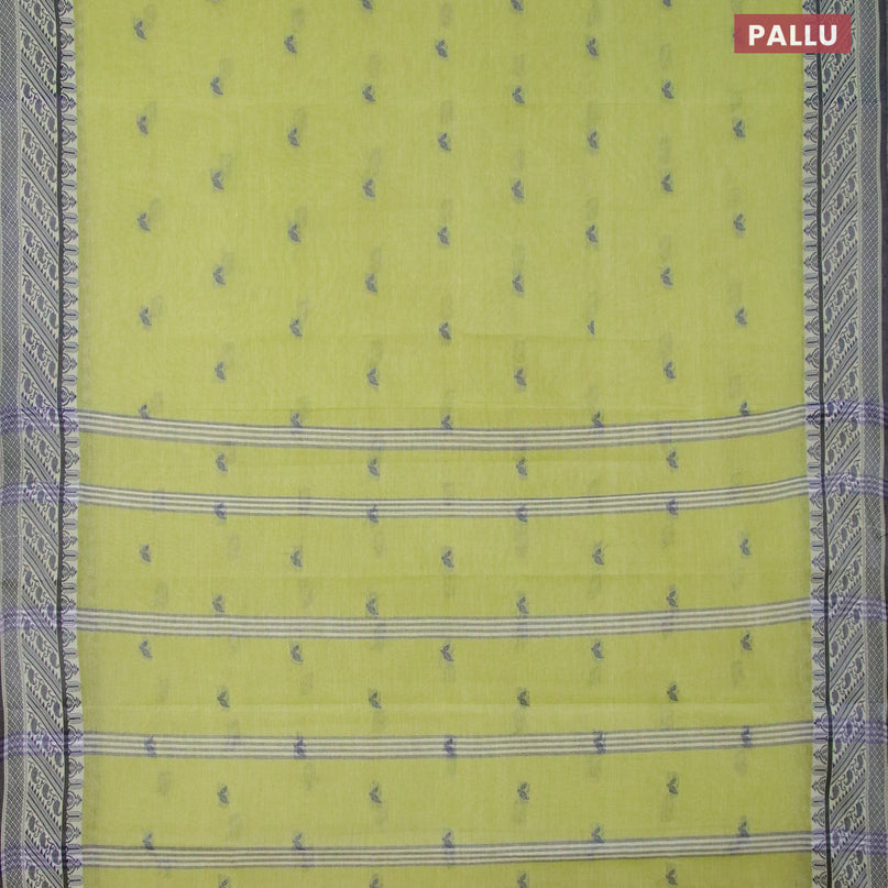 Bengal cotton saree light green and blue with thread woven buttas and thread woven border without blouse