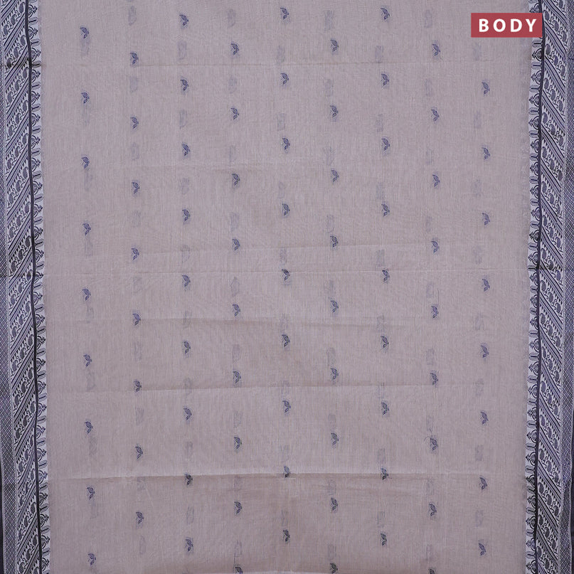 Bengal cotton saree grey and blue with thread woven buttas and thread woven border without blouse