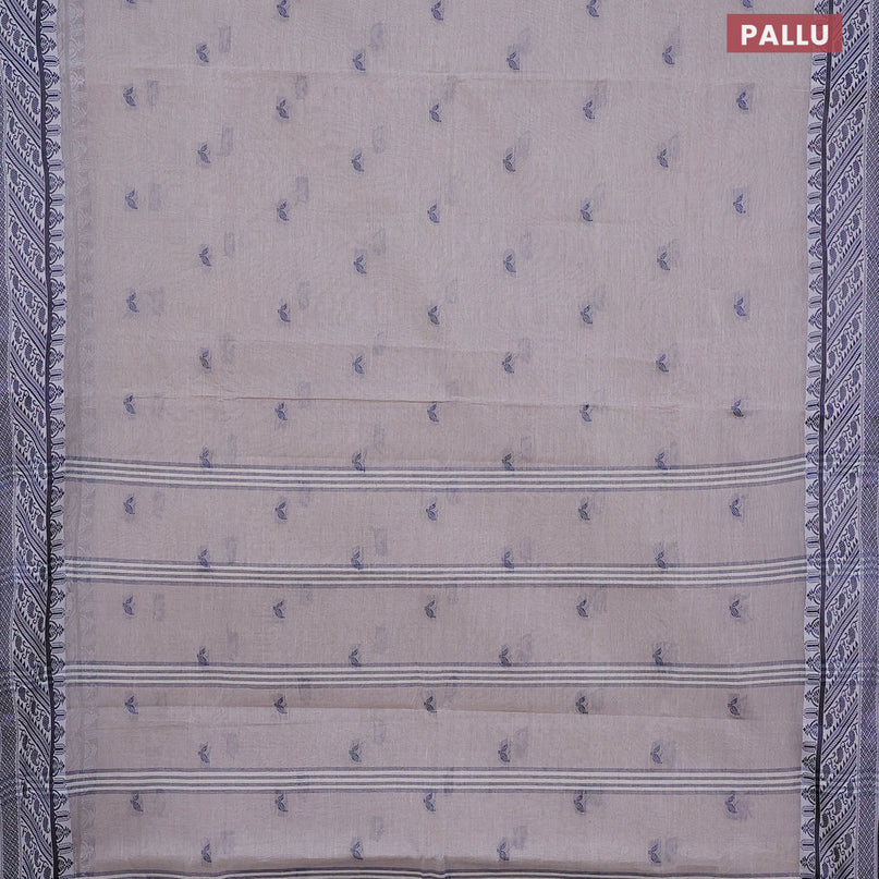 Bengal cotton saree grey and blue with thread woven buttas and thread woven border without blouse