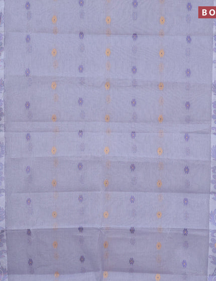 Bengal cotton saree grey and blue with thread woven buttas and thread woven border without blouse