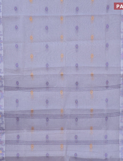 Bengal cotton saree grey and blue with thread woven buttas and thread woven border without blouse