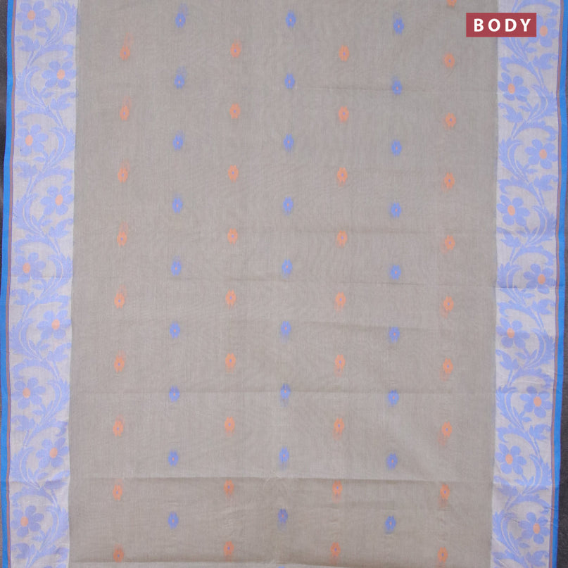 Bengal cotton saree grey and cs blue with thread woven buttas and thread woven border without blouse