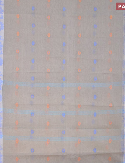 Bengal cotton saree grey and cs blue with thread woven buttas and thread woven border without blouse