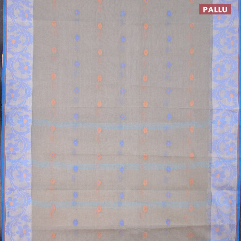 Bengal cotton saree grey and cs blue with thread woven buttas and thread woven border without blouse