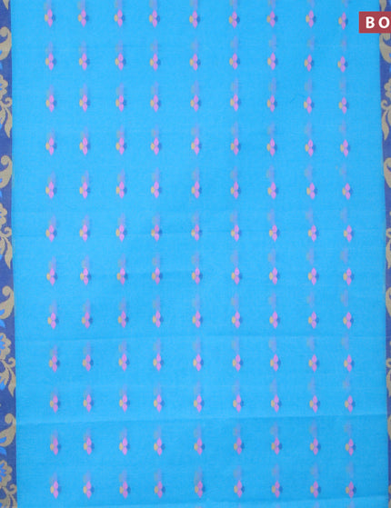 Bengal cotton saree cs blue and blue with thread woven buttas and thread woven border without blouse