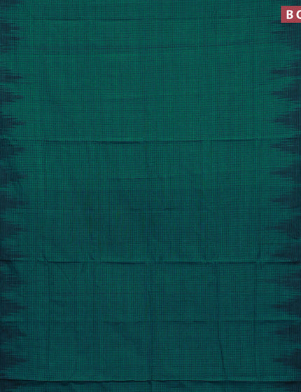 Sambalpuri ikat cotton saree teal green and black with allover thread woven checked pattern and vidarbha border without blouse