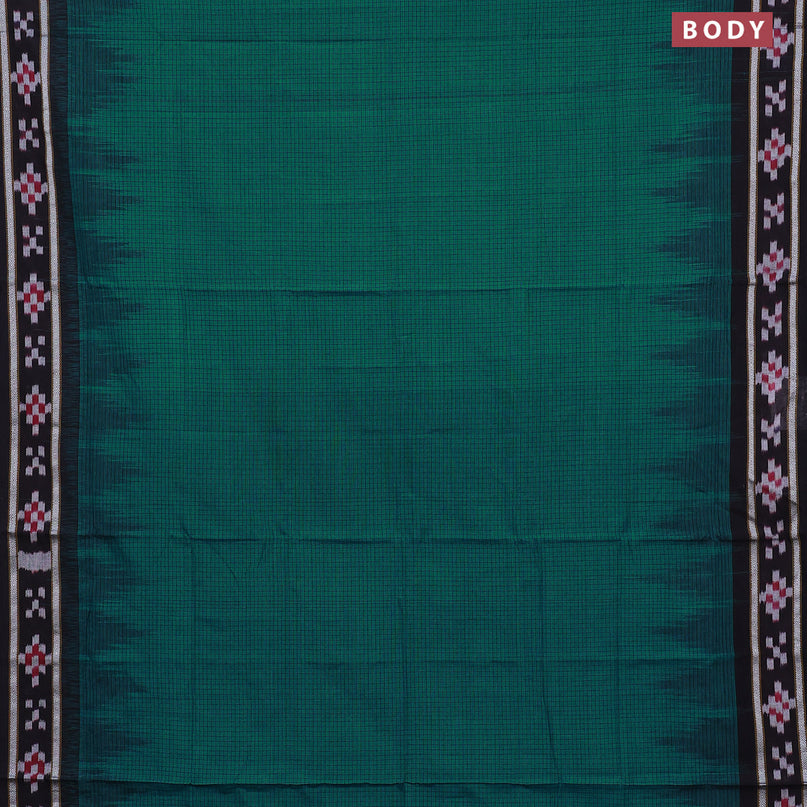 Sambalpuri ikat cotton saree teal green and black with allover thread woven checked pattern and vidarbha border without blouse