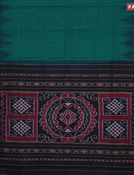 Sambalpuri ikat cotton saree teal green and black with allover thread woven checked pattern and vidarbha border without blouse