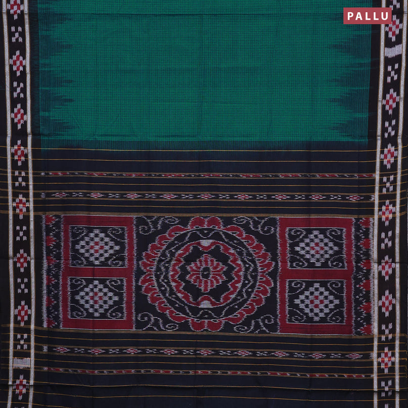 Sambalpuri ikat cotton saree teal green and black with allover thread woven checked pattern and vidarbha border without blouse