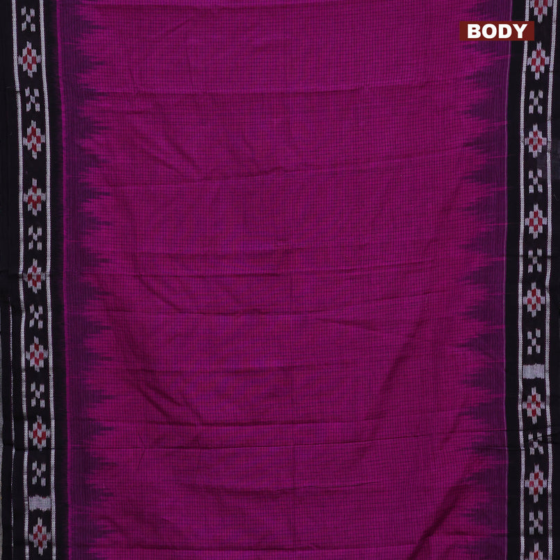 Sambalpuri ikat cotton saree purple and black with allover thread woven checked pattern and vidarbha border without blouse