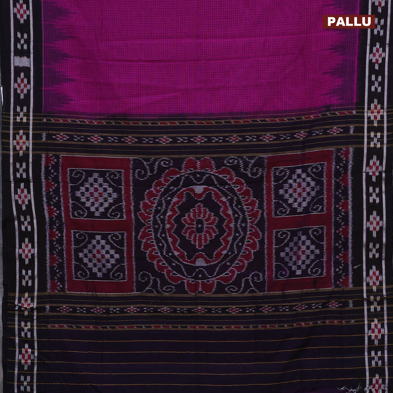 Sambalpuri ikat cotton saree purple and black with allover thread woven checked pattern and vidarbha border without blouse