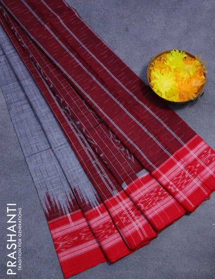 Sambalpuri ikat cotton saree grey and red with allover thread weaves and vidarbha border without blouse