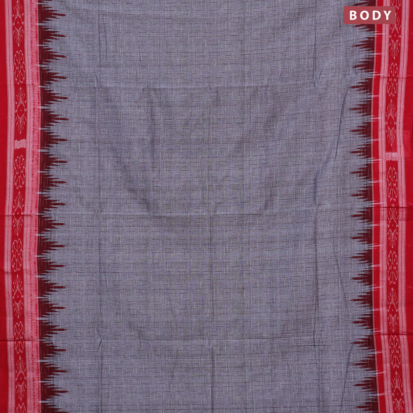 Sambalpuri ikat cotton saree grey and red with allover thread weaves and vidarbha border without blouse