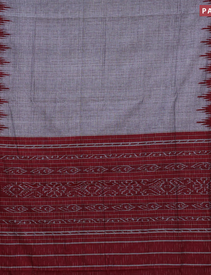 Sambalpuri ikat cotton saree grey and red with allover thread weaves and vidarbha border without blouse