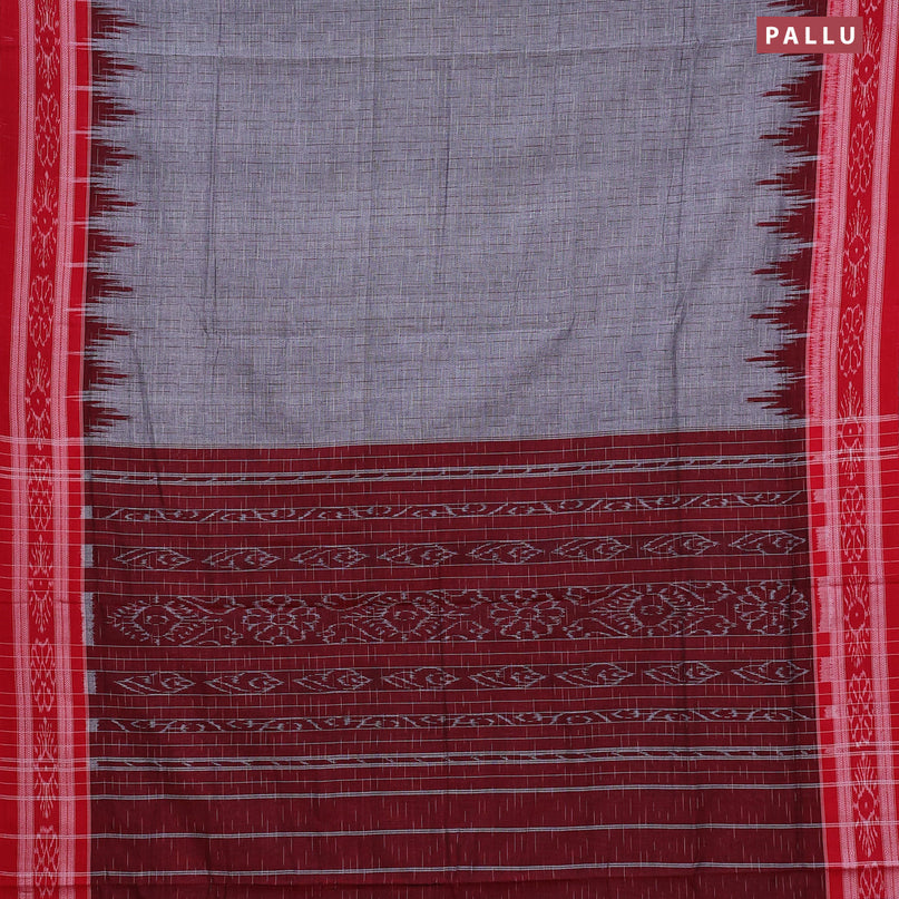 Sambalpuri ikat cotton saree grey and red with allover thread weaves and vidarbha border without blouse