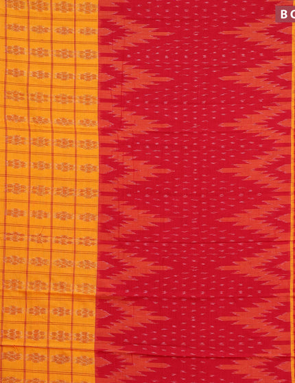 Sambalpuri ikat cotton saree mango yellow and red with allover ikat weaves and simple border without blouse