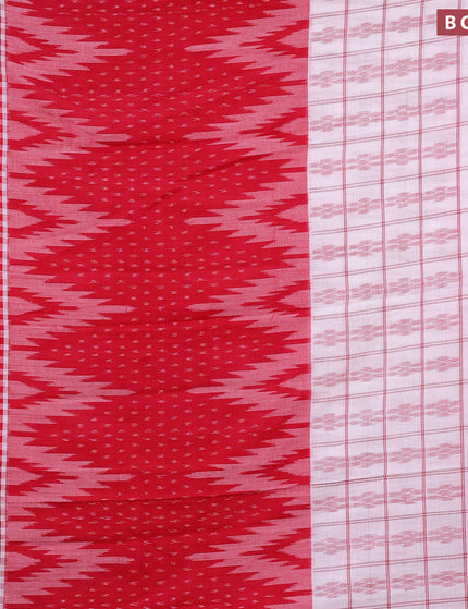 Sambalpuri ikat cotton saree off white and red with allover ikat weaves and simple border without blouse