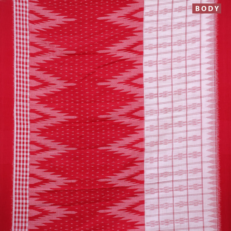 Sambalpuri ikat cotton saree off white and red with allover ikat weaves and simple border without blouse