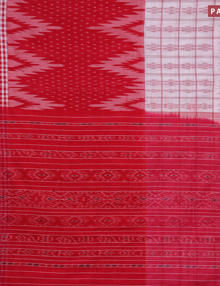 Sambalpuri ikat cotton saree off white and red with allover ikat weaves and simple border without blouse