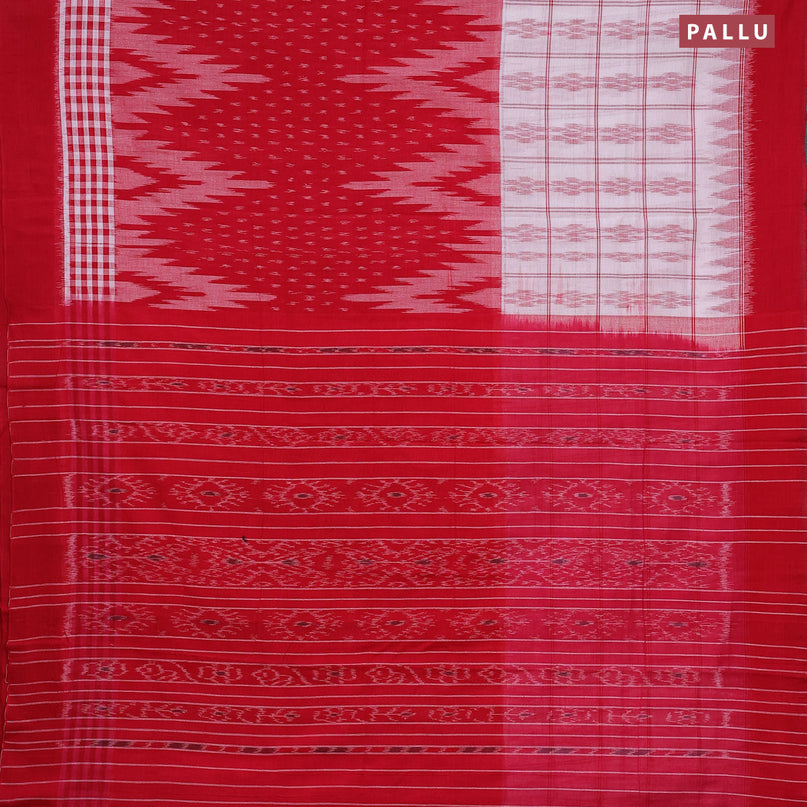 Sambalpuri ikat cotton saree off white and red with allover ikat weaves and simple border without blouse