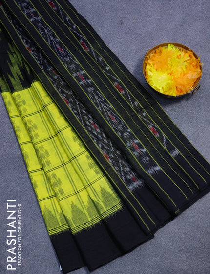 Sambalpuri ikat cotton saree yellow shade and black with allover ikat weaves and simple border without blouse